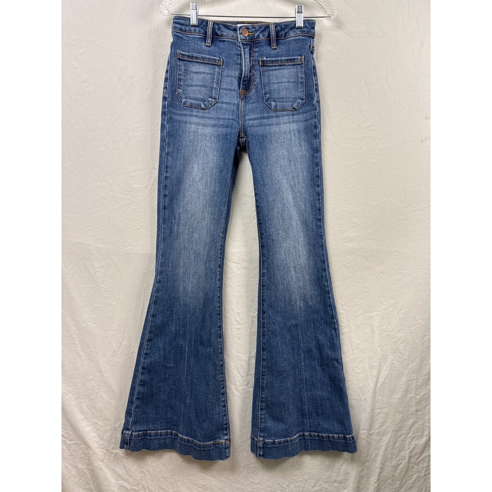 Avara Flare Jeans Womens 3/26 Blue High Rise Front Patch Pocket Cowgirl We26x32
